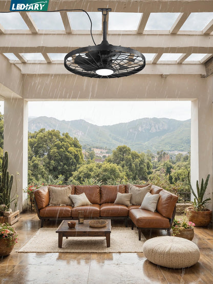 LEDIARY 24" Outdoor Ceiling Fan with Lights,IP65 Waterproof Gazebo Hanging Fan with Remote Control Smart App, Plug in Caged Ceiling Fan with 3CCT 6-Speeds for Patio Porch Pergola(Black)