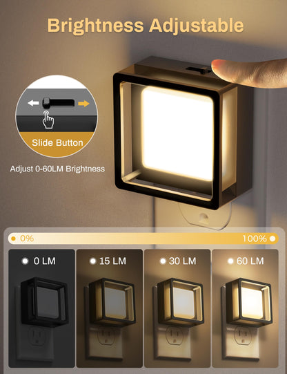 DORESshop LED Night Light, Night Lights Plug Into Wall [2 Pack] with Dusk-to-Dawn Sensor, Dimmable Nightlights, Adjustable Brightness for Bathroom, Hallway, Bedroom,Kids Room,Stairway,Soft White
