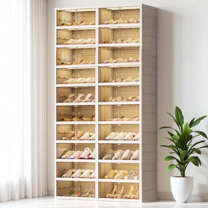 ZENTOBAX 10-Tiers Shoe Rack Organizer with Doors, Foldable Storage Cabinet Holds 40 Pairs, Stackable Plastic Shelf for Closet, Entryway, Living Room, Collapsible Easy Assembly Large