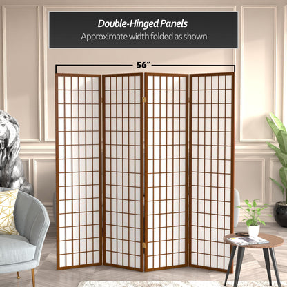Red Lantern 6 ft. Tall Window Pane Shoji Screen - Walnut - 4 Panels