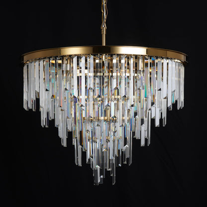 CHGUOSZ 27'' Modern Crystal Chandelier, Gold Round Ceiling Light with Clear Prisms, Luxury Flush Mount Lighting Fixture for Dining Room Bedroom Foyer
