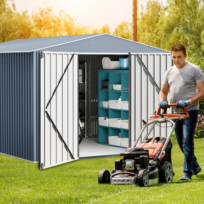 10X12FT Large Metal Outdoor Storage Shed,Galvanized Steel Arden Tool Shed with Lockable Double Doors & Breathable Vent,for Yard Bins/Generator/Wheelbarrow Garden Storage