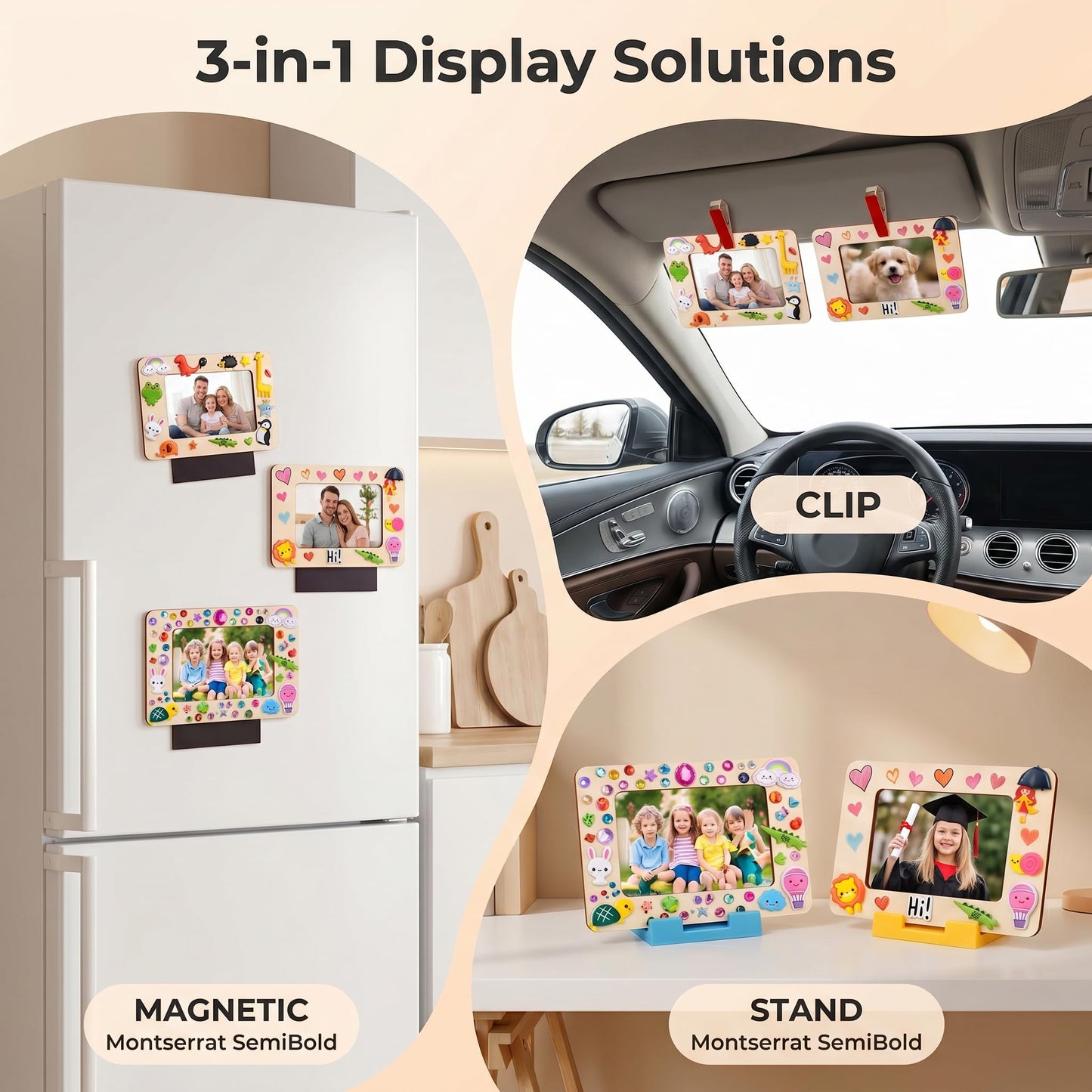 YOJO 12 Pack DIY Unfinished Wooden Picture Frame Kit, Mini Photo Frames with 12 Markers, Stickers, Magnetic Sheets, Stands & Clips for Fridge, Car Sun Visor & Desktop Decor, Creative Gift Set for Mother's Day Birthday Wedding