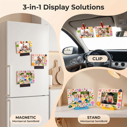 YOJO 12 Pack DIY Unfinished Wooden Picture Frame Kit, Mini Photo Frames with 12 Markers, Stickers, Magnetic Sheets, Stands & Clips for Fridge, Car Sun Visor & Desktop Decor, Creative Gift Set for Mother's Day Birthday Wedding