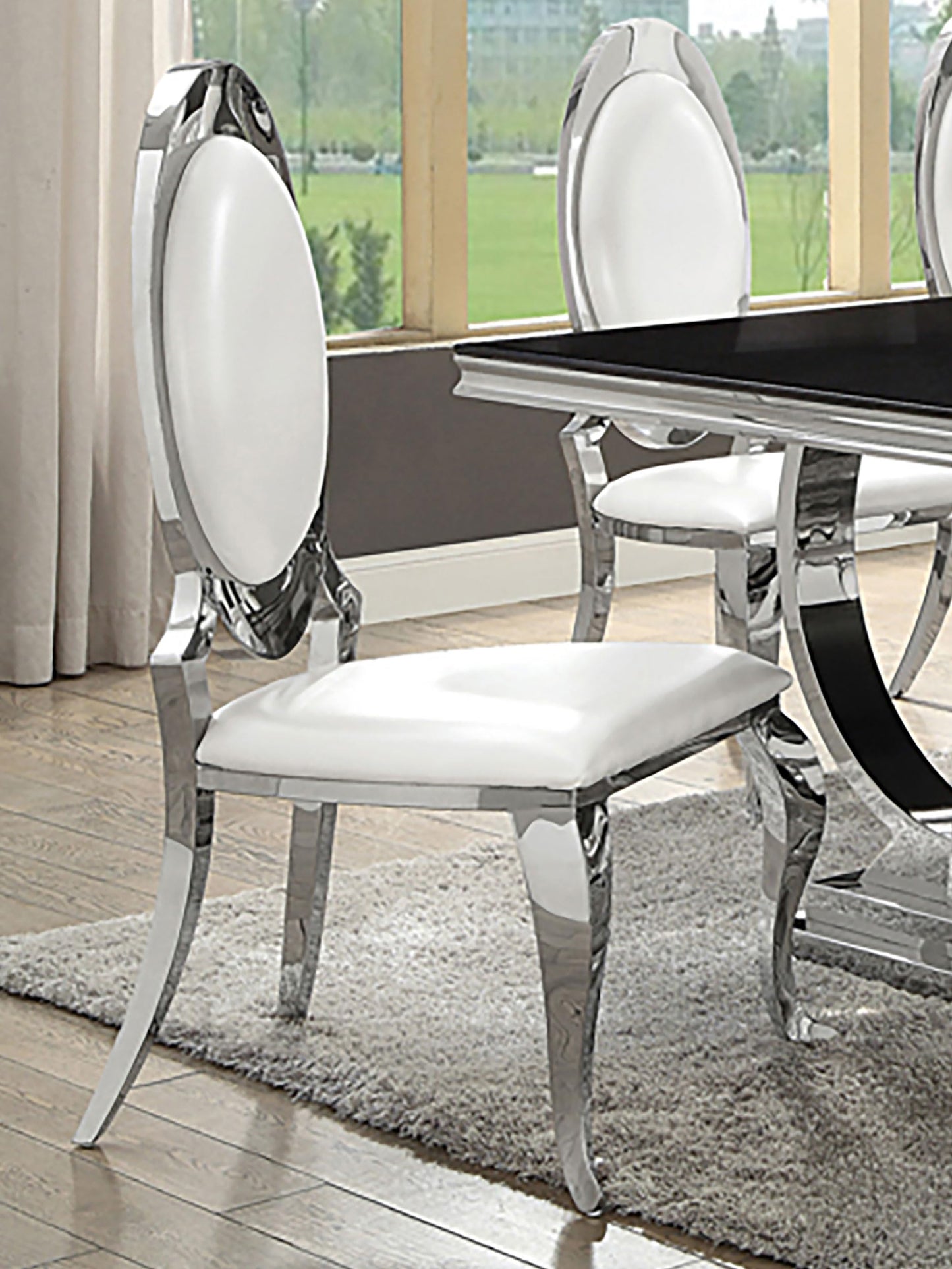 Coaster Home Furnishings - Anchorage - Stainless Steel, Faux Leather - Upholstered Dining Chairs with Oval Backrest, Curved Metallic Legs - Dining Room - Set of 2 - Cream White - 107872N