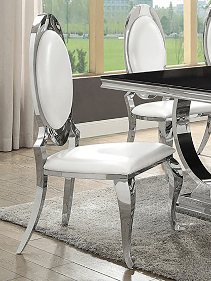 Coaster Home Furnishings - Anchorage - Stainless Steel, Faux Leather - Upholstered Dining Chairs with Oval Backrest, Curved Metallic Legs - Dining Room - Set of 2 - Cream White - 107872N