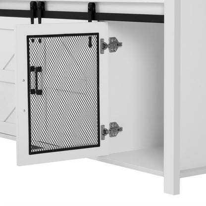 Ball & Cast Farmhouse Sideboard Buffet Cabinet with Storage, 59.3" TV Stand with Sliding Barn Door &Mesh Panel Door, Hallway Console-Tables Rustic Wood Coffee Bar Table for Dining Kitchen, White