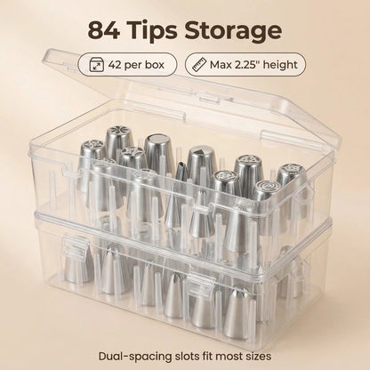 29 Pcs Russian Piping Tips Set with 2 Pcs Piping Tip Organizer, 12 Flower Frosting Nozzles Icing Tips, Leaf Tips, Couplers and Pastry Bags, Complete Cake Decorating Kit and Baking Tool Storage