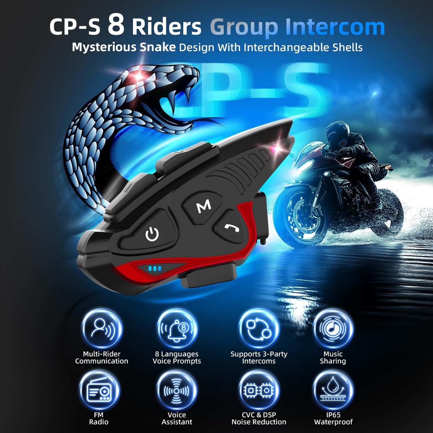 Motorcycle Intercom Headset, Moman H2E Eagle-Like Communication System with Dual Chips for Audio Multitasking HiFi Sound/Music Sharing/FM/AI Voice (2Pack), Motorcycle-Intercom-Helmet-Headset-Headphone