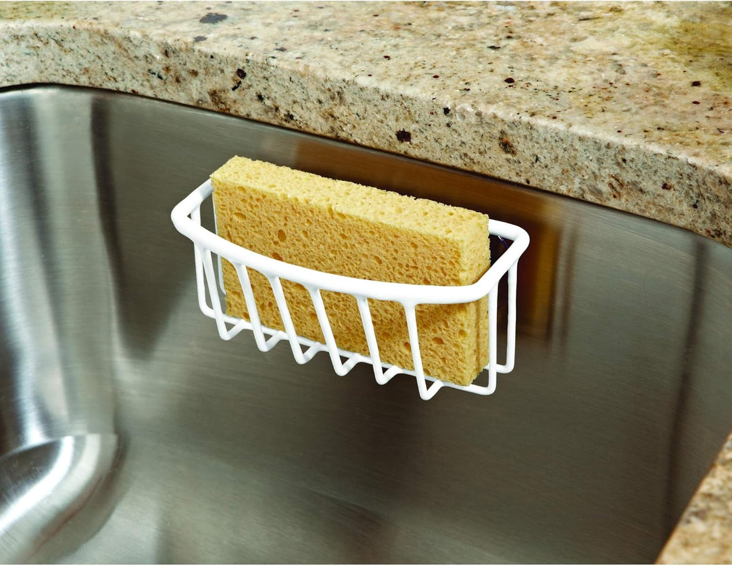 Kitchen Details Suction Cup Sponge Holder, Rust Resistant Sink Caddy for Storage & Organization, White