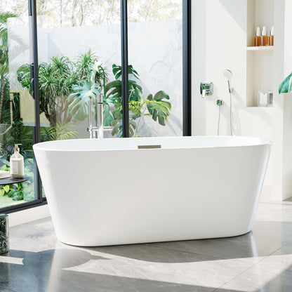 Garvee 59 in Acrylic Freestanding Bathtub - Extra Deep Soaking Tub for Adults, Stand Alone Tub with Integrated Overflow Drain, CUPC Certified Modern Bathroom Tub, White