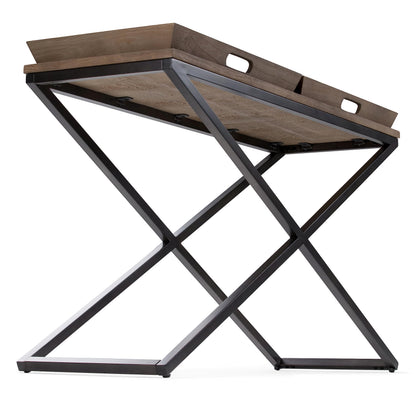 SIMPLIHOME Damien SOLID AGED ELM WOOD and Metal 50 inch Wide Modern Industrial Console Table in Distressed Natural Elm for the Living room Entryway and Bedroom
