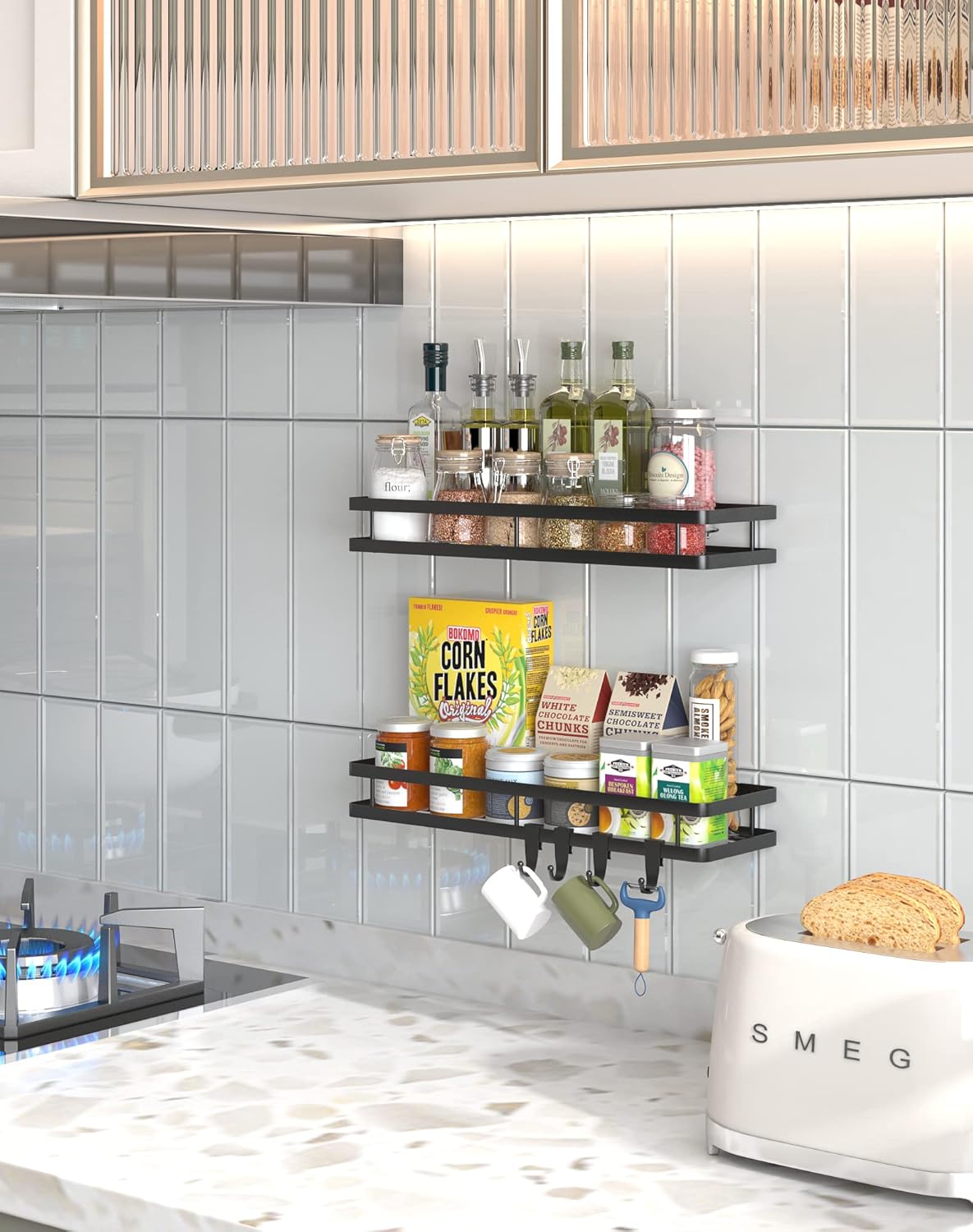 15.7in 2Pack 4 Spice Rack Organizer Wall Mount - [Upgraded Version] Hanging Seasoning Organizer Shelf with Paper Towel