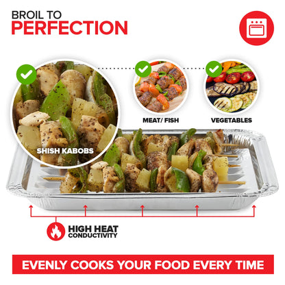 Stock Your Home Disposable Aluminum Foil Broiler Pan for Oven (25 Pack) Sheet Pans for Grilling, Roasting Rack, Trays with Ribbed Surface for BBQ Grill-Like Texture