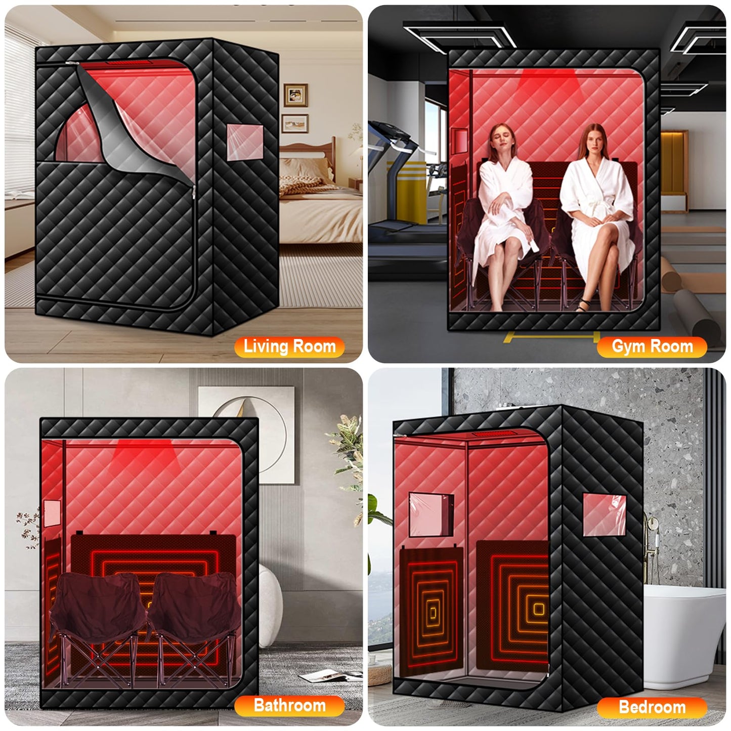 AMOCANE Portable Infrared Sauna with 660nm Red Light Therapy Lamp, 2 Person Red Light Sauna Spa for Home, Full Body Personal Tent with 2 Large Chairs, Remote Control, Dry Heated for Gym/Pilates/Garage