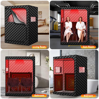 AMOCANE Portable Infrared Sauna with 660nm Red Light Therapy Lamp, 2 Person Red Light Sauna Spa for Home, Full Body Personal Tent with 2 Large Chairs, Remote Control, Dry Heated for Gym/Pilates/Garage