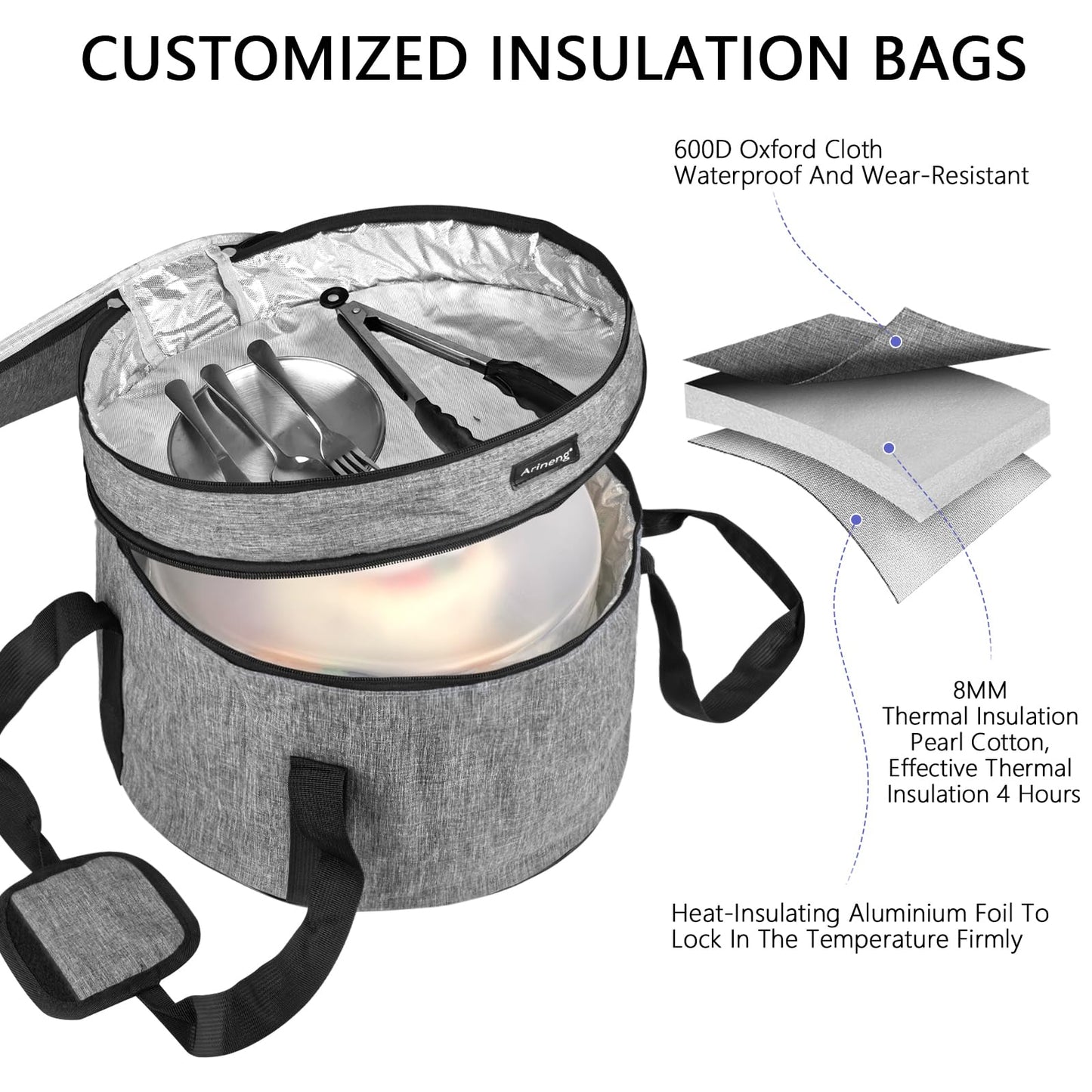 Arineng 10 inch Round Cake Carrier Box with Lid and Handle, Transportation Insulated Bag for Cakes, Cupcakes and Pies, Triple Locking Design for Safe Transportation (Grey, 5.5 Inches High)