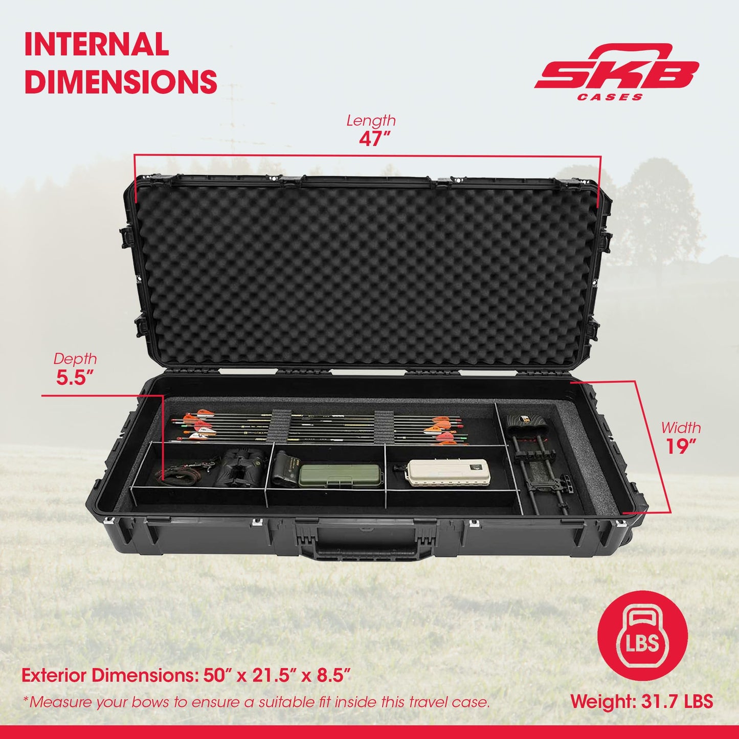 SKB Cases iSeries 4719-8 Ultimate Single or Double Bow Case, Hard Plastic Case for 44-Inch and 46-Inch Bows, Includes Trigger-Release Latch System