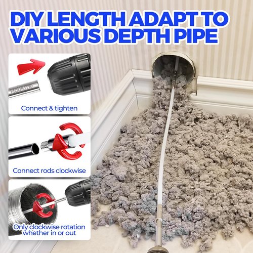 Holikme Dryer Vent Cleaner Kit - 60 Feet Flexible Brush with Drill Attachment & 2 Synthetic Heads
