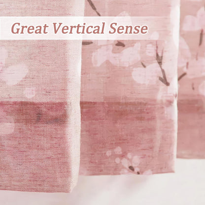 FMFUNCTEX Linen Sheer Curtains, Blush Pink Blossom Patterned, 96 Inches Long, Floral Drapes for Kids Room and Living