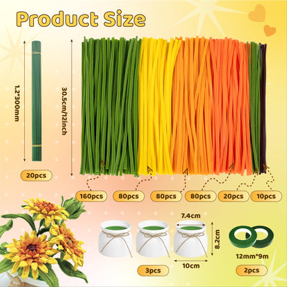 POMBUDS 430 PCS Pipe Cleaners Flower Kit, Sunflower, 6 Bright Color, with Potted Plant Accessories, Durable Chenille Stems Fuzzy Sticks Craft Supplies, Pipe Cleaner for DIY Art and Craft