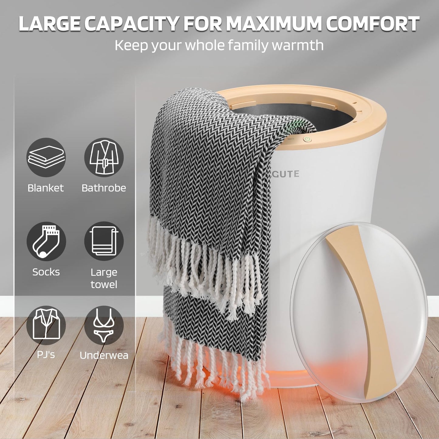 Lagute iSnug Towel Warmer for Bathroom, with 3-Level Timer, Warning Alarm & RGB Light, Auto Shut-Off, 5.3 Gal Heating Bucket for Bathrobe, Blanket, Ideal for Gifts