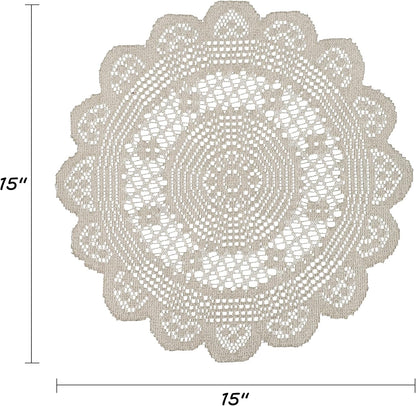 2 15" Jayla Pcs Round Lace Placemats for Tables Embroidered Vintage Crochet Floral Lace Table Runner Vintage Wedding