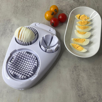 MASALACO 3 in 1 Boiled Egg Slicer, Three Slicing Modes, Tomato, Strawberry, Banana Kitchen Slicing Tool, Chopper, Egg Slicer Kitchen Small Tool, White