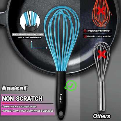 Anaeat Silicone Balloon Whisk - Perfect for Non-Stick Cookware, Heat Resistant Kitchen Whisks for Cooking and Baking