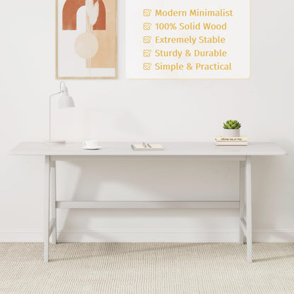 IOTXY Solid Wood Writing Table - 72" W x 24" D Minimalist Long Computer Desk for Home Office, Work, Study, Creativity, and PC Workstation, White