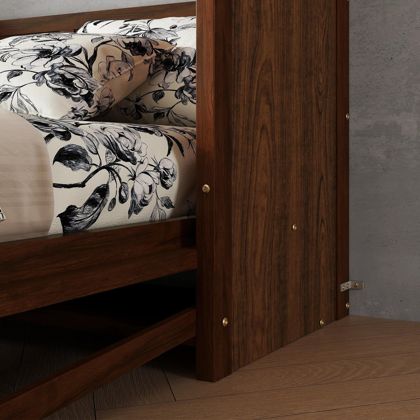 Ball & Cast Queen Size Murphy Bed W/Desk,Horizontal Hidden Wall Bed W/Gas Struts,Space-Saving Murphy Bed Cabinet for Home Office,Apartment,Guest Room,Walnut
