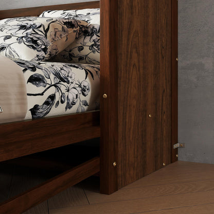 Ball & Cast Queen Size Murphy Bed W/Desk,Horizontal Hidden Wall Bed W/Gas Struts,Space-Saving Murphy Bed Cabinet for Home Office,Apartment,Guest Room,Walnut