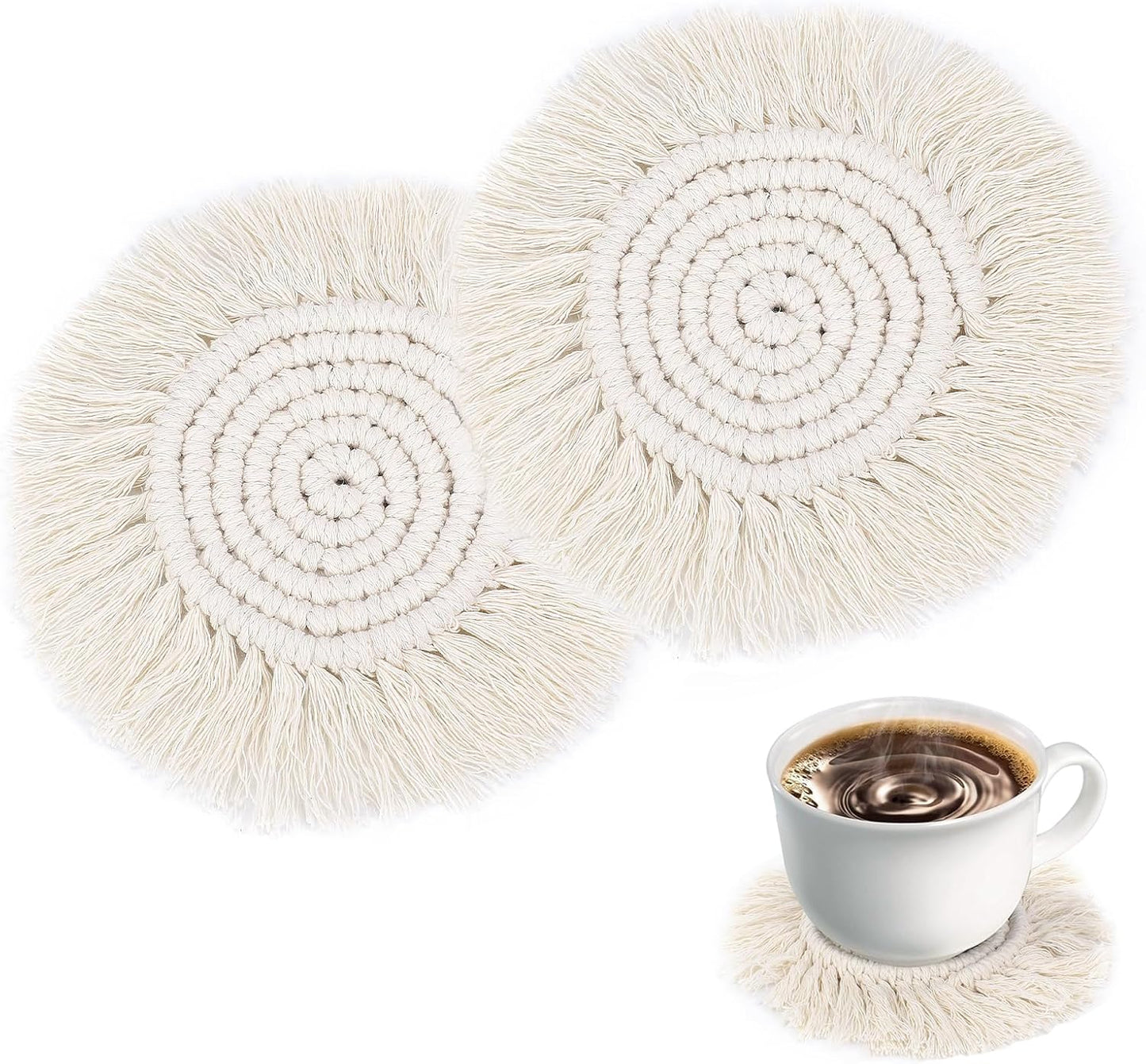 Mozeat Lens Set 2 Boho Coasters for Drinks Absorbent Crochet Coasters Round Boho Coaster of Housewarming Gift Bar