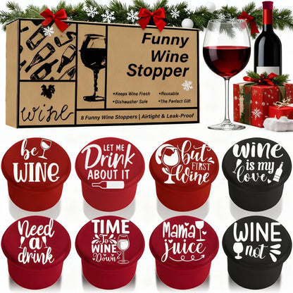 8 Pack Funny Wine Stoppers - Wine Gifts for Wine Lovers, Airtight Food-Grade Silicone Bottle Stoppers to Keep Wine Fresh, Novelty Christmas Gifts for Men, Women, Mom, Wife