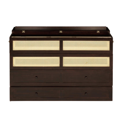 Ball & Cast Hideaway Cabinet Bed Queen Size,Wood Rattan Murphy Bedframe with Storage Drawer,Wall Platform can be Folded up,Space-Efficient Design,for Apartment,Bedroom,Espresso