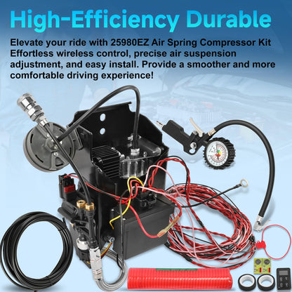 25980EZ Wireless On Board Air Compressor System, Air Spring Compressor Kit, with a portable tire inflation kit