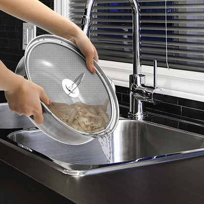 PLACHIDAY Splatter Screen for Cooking - Stainless Steel Grease Splatter Guard for Frying Pan with Foldable Knob, As a Strainer Set of 3(10", 11.5", 13"), Dishwasher Safe