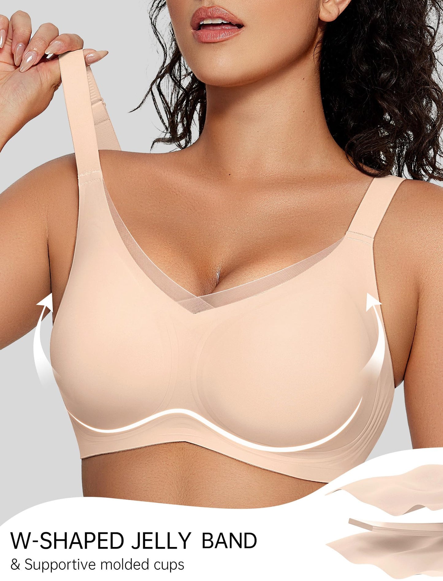 OEAK Womens Wireless Bras V Mesh Comfortable Bralette Supportive Tshirt Bra No Underwire Seamless Push Up Everyday Bras