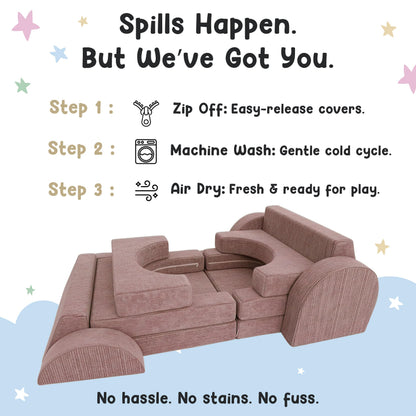 Cubby Couch 12-Piece Modular Kids Play Couch - Soft & Durable Toddler Couch with CertiPUR US Foam, Washable Covers - Playroom Furniture, Kids Sofa for Lounge, Living Room & Playroom - Pink