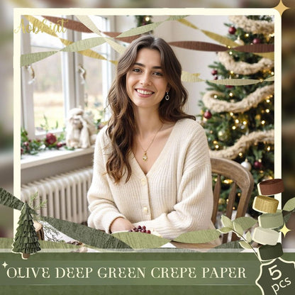 AOBKIAT Baby Shower Decorations,Sage Green Streamers Party Decorations,5 Rolls Crepe Paper for Boho Wedding,Bachelorette,Birthday,Woodland Baby Shower,Christmas,New Year