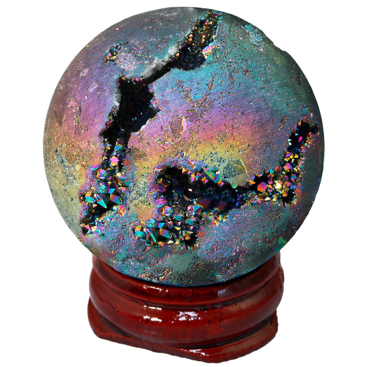 SUNYIK Rainbow Titanium Coated Druzy Geode Sphere Ball,Crystal Quartz Agate Ball,Healing Sculpture Figurine for Easter Day