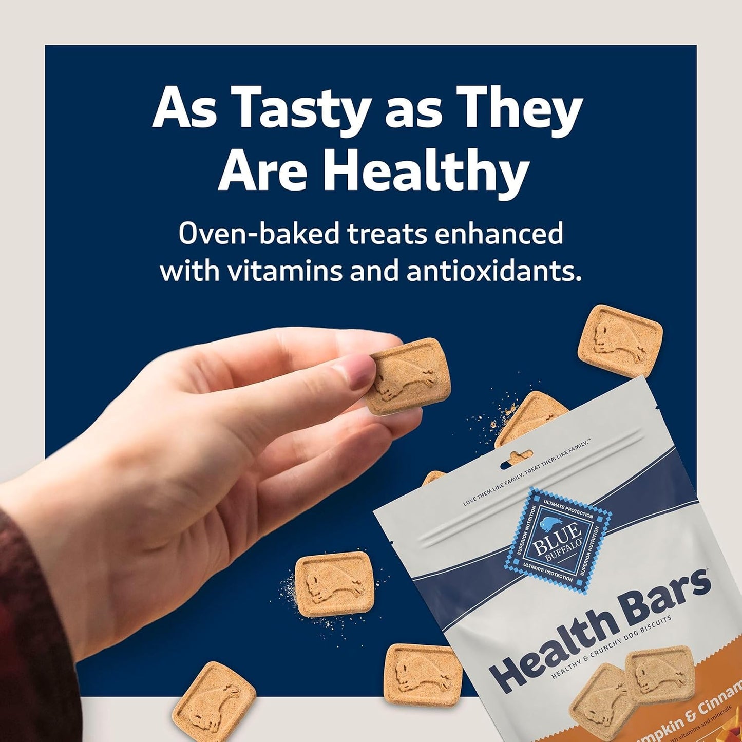 Blue Buffalo Crunchy Dog Biscuits - Oven-Baked Health Bars with Pumpkin & Cinnamon | 16 oz Bag