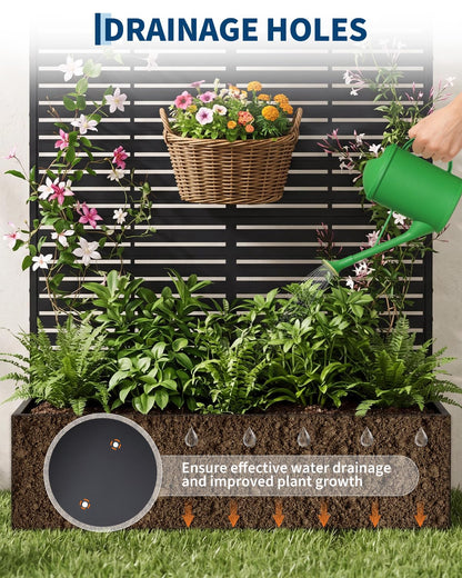 Metal Planter Box with Trellis, 71" H x 44" W x 16" D, Outdoor Raised Garden Bed with Privacy Screen & Drainage Holes, All-Weather Patio Planter for Climbing Plants, Vegetable, Vines, Louvered