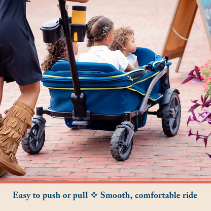 Gladly Family Anthem4 Quad All-Terrain Wagon Stroller with Easy Push and Pull, Removable XL Canopies, and Sturdy, Safe Folding for Storage and Transport, Electric Silver