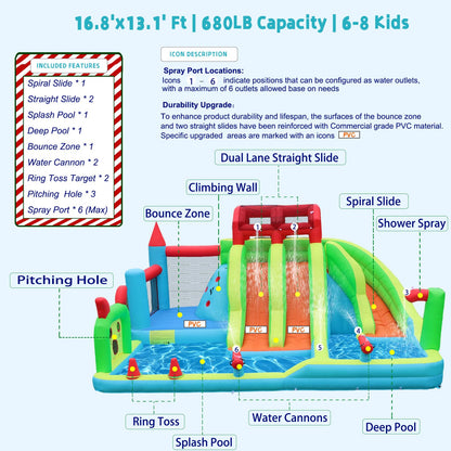 JOOLOOG Giant Inflatable Water Slide Park & Bounce House, 10-in-1 Combo with 3 Slides, Bounce Zone, 2 Pools for Kids