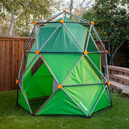 gobaplay Summit Pro Climbing Dome with Tent, 600 lb Capacity, Green - Outdoor 7.5' Non-Slip Rock Climber, Backyard Playset for Kids 6+