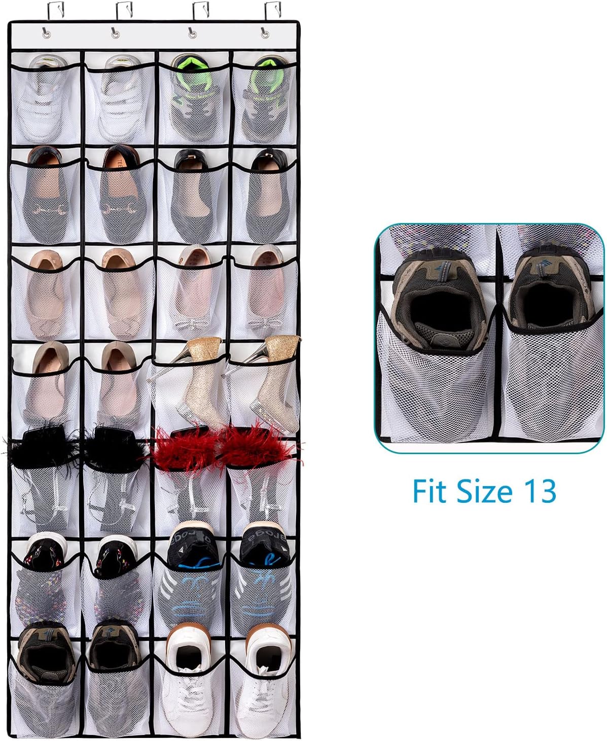 28 4 REGELETO Large Pocket Over the Door Shoe Organzier, Hanging Shoe Rack for Door Large Capacity Shoe Organizer