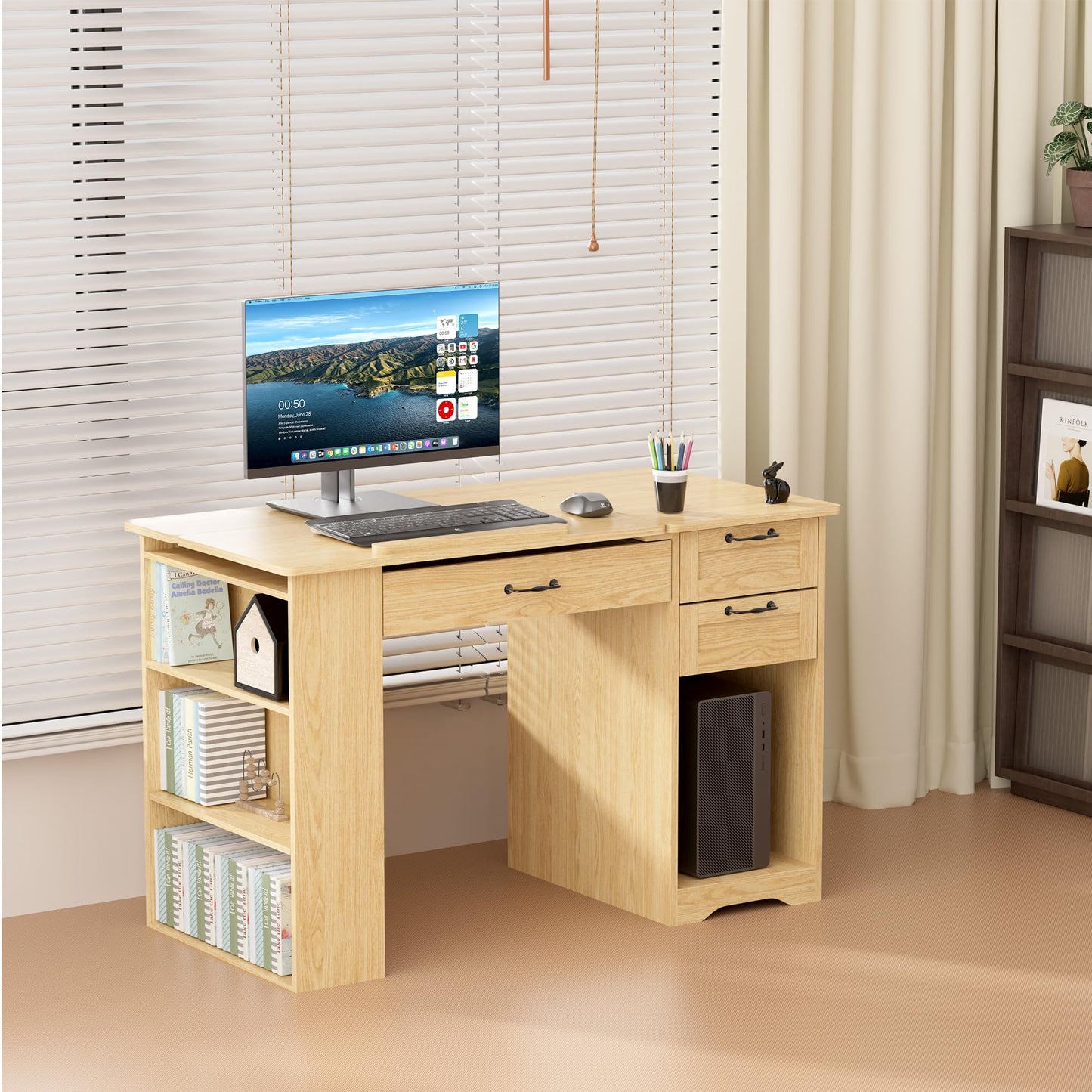 GatherHome Drafting Table with Storage Cabinet & Drawers, Adjustable Drawing Table with Open Shelves, Craft Art Desk for Artists, Painters, Drawing, Crafting, Reading, Writing, Working