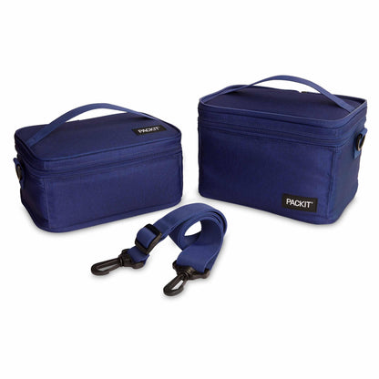 PackIt MOD 3-IN-1 Lunch Box, True Blue, Triple Function System, Insulated and Freezable with EcoFreeze Technology, Removable Crossbody Strap, Top Handle, Designed for Fresh Office or Work Lunches