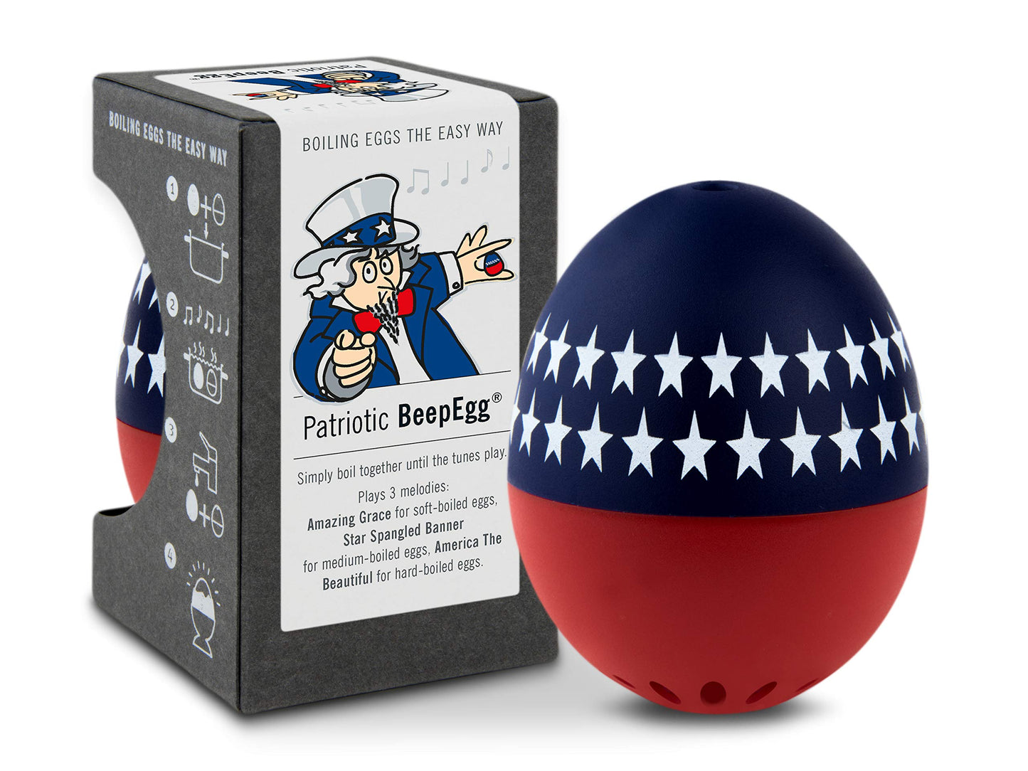 Patriotic Beepegg – Egg Timer for Boiling Eggs – Musical Egg Cooker for Soft, Medium, Hard Boiled Eggs – Food Safe – Singing Floating Egg Timer – Egg Cooker for 3 Levels of Doneness - Brainstream